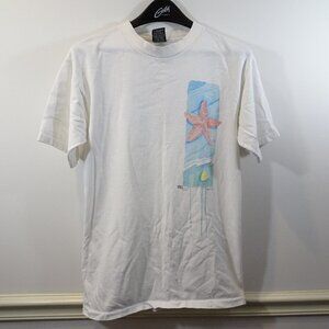 Vintage Earth Tones T Shirt Size M White Tropical Ocean 1999 Beach Single Stitch
